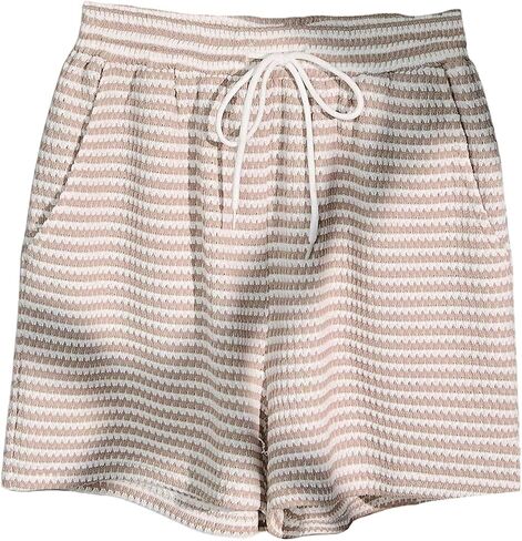 SHENHE Women's Summer Striped Shorts Drawstring Waist Wide Leg Beach Vacation Knitted Shorts in Saudi Arabia
