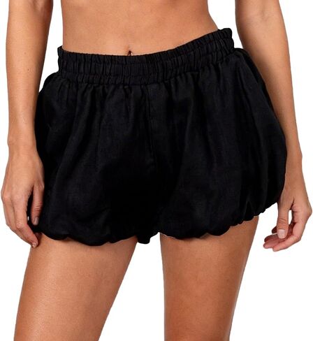 Amazhiyu Women's 100% Linen Bubble Shorts with Pockets High Waist Summer Shorts in Kuwait