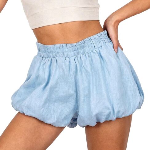 Amazhiyu Women's 100% Linen Bubble Shorts with Pockets High Waist Summer Shorts in Kuwait
