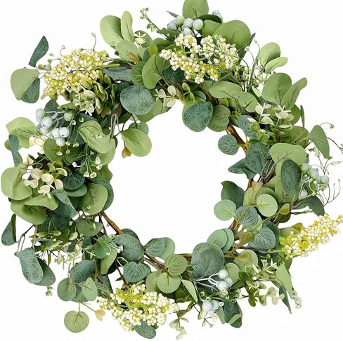 Eucalyptus Green Wreath for Front Door, Artificial Eucalyptus Leaves Spring Summer Wreath for Door Wedding Wall Window Festival Farmhouse Garden Home Decor (50cm) in Saudi Arabia