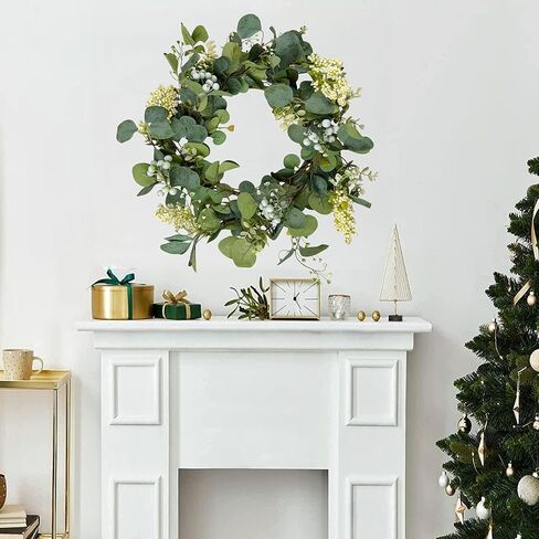 Eucalyptus Green Wreath for Front Door, Artificial Eucalyptus Leaves Spring Summer Wreath for Door Wedding Wall Window Festival Farmhouse Garden Home Decor (50cm) in Saudi Arabia