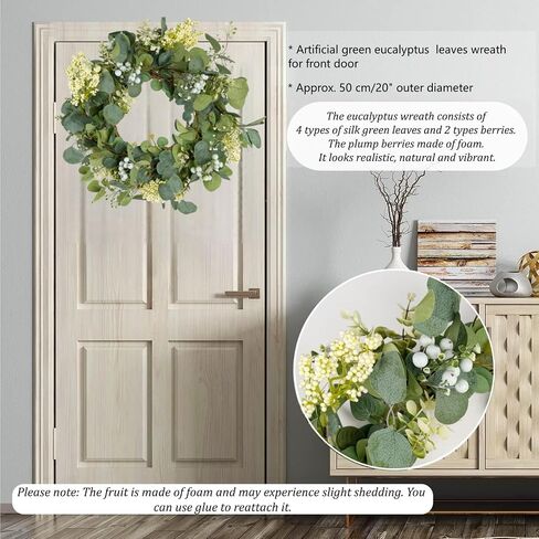 Eucalyptus Green Wreath for Front Door, Artificial Eucalyptus Leaves Spring Summer Wreath for Door Wedding Wall Window Festival Farmhouse Garden Home Decor (50cm) in Saudi Arabia