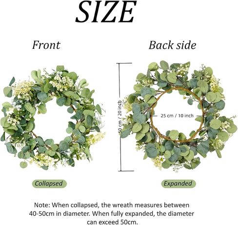 Eucalyptus Green Wreath for Front Door, Artificial Eucalyptus Leaves Spring Summer Wreath for Door Wedding Wall Window Festival Farmhouse Garden Home Decor (50cm) in Saudi Arabia