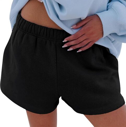 Aopwsrlyi Women Teen Girls Cute Sweat Shorts Casual Loose Fit Elastic Drawstring Waist Lounge Micro Shorts with Pockets in Kuwait