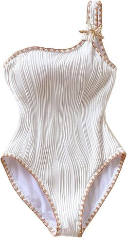 OYOANGLE Girl's One Piece Swimsuit Textured One Shoulder Tummy Control Bathing Suits Cute Swimwear in Kuwait