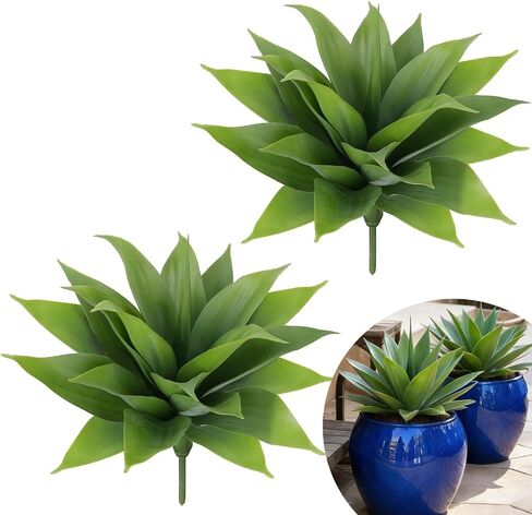 Zythrem 14 Inch Agave Plant Artificial Outdoor - 2 PCS UV Resistant Outdoor Faux Plants Large Fake Plant Realistic Fake Aloe Plant for Front Porch Planter Indoor Home Decor Garden (Green) in Saudi Arabia