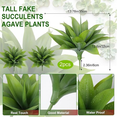 Zythrem 14 Inch Agave Plant Artificial Outdoor - 2 PCS UV Resistant Outdoor Faux Plants Large Fake Plant Realistic Fake Aloe Plant for Front Porch Planter Indoor Home Decor Garden (Green) in Saudi Arabia