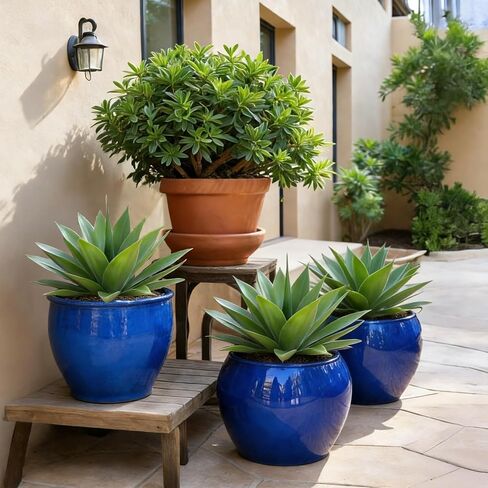 Zythrem 14 Inch Agave Plant Artificial Outdoor - 2 PCS UV Resistant Outdoor Faux Plants Large Fake Plant Realistic Fake Aloe Plant for Front Porch Planter Indoor Home Decor Garden (Green) in Saudi Arabia