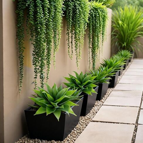 Zythrem 14 Inch Agave Plant Artificial Outdoor - 2 PCS UV Resistant Outdoor Faux Plants Large Fake Plant Realistic Fake Aloe Plant for Front Porch Planter Indoor Home Decor Garden (Green) in Saudi Arabia
