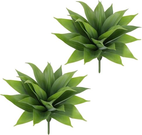Zythrem 14 Inch Agave Plant Artificial Outdoor - 2 PCS UV Resistant Outdoor Faux Plants Large Fake Plant Realistic Fake Aloe Plant for Front Porch Planter Indoor Home Decor Garden (Green) in Saudi Arabia