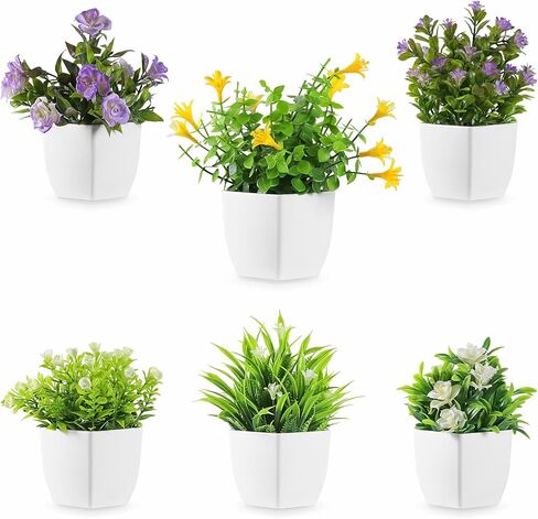 6 Pack Fake Plants Small Artificial Potted Plants Mini Faux Plants Bathroom Accessories for Home Office Desk, Mini Artificial Greenery Plant for Wall Shelves Bookcase Accessories Decoration in Saudi Arabia