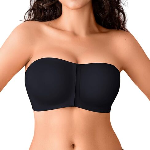 DEANGELMON Front Closure Strapless Bras for Women Non-Slip Bandeau Wireless Push Up Padded Tube Top Seamless Supportive Bra in Saudi Arabia