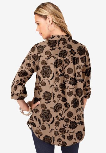 Roaman's Women's Plus Size Kate Long Sleeve Easy Cotton-Blend Button-Front Shirt in Kuwait