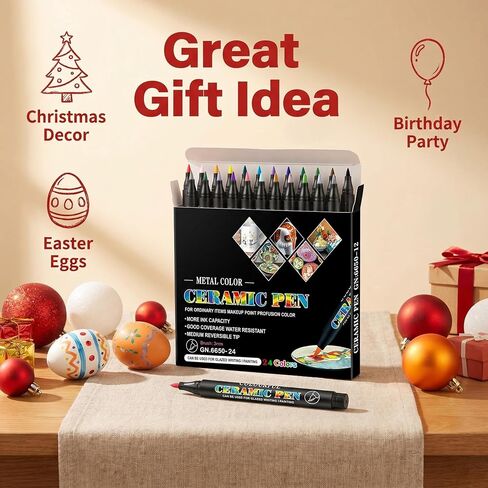 Permanent Marke Ceramics Pens 12 Colors Porcelain Paint Brush Pen for Both Glazed and Unglazed Ceramics Christmas Decoration Wine Markers in Kuwait