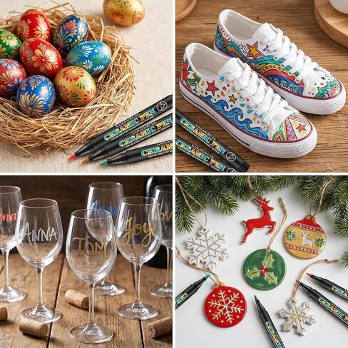 Permanent Marke Ceramics Pens 12 Colors Porcelain Paint Brush Pen for Both Glazed and Unglazed Ceramics Christmas Decoration Wine Markers in Kuwait