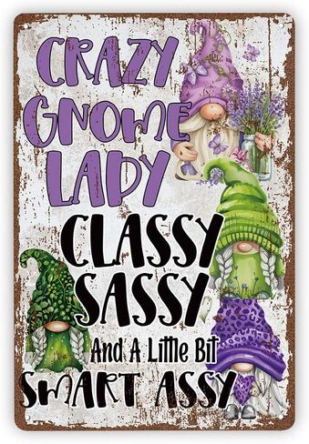 Funny Vintage Metal Tin Signs, Crazy Gnome Lady Sign, Funny Gnome Sign, Garden gnomes Decor, Coworker Gifts, Christmas Gift, Christmas Dwarf, Housewarming Gift, Gift for Her in Saudi Arabia
