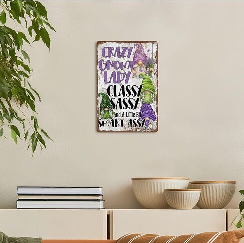 Funny Vintage Metal Tin Signs, Crazy Gnome Lady Sign, Funny Gnome Sign, Garden gnomes Decor, Coworker Gifts, Christmas Gift, Christmas Dwarf, Housewarming Gift, Gift for Her in Saudi Arabia