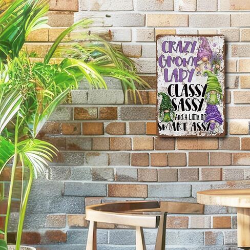 Funny Vintage Metal Tin Signs, Crazy Gnome Lady Sign, Funny Gnome Sign, Garden gnomes Decor, Coworker Gifts, Christmas Gift, Christmas Dwarf, Housewarming Gift, Gift for Her in Saudi Arabia