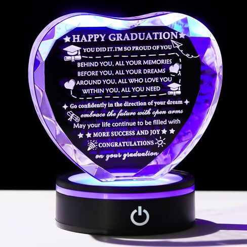 YWHL Graduation Gift for Her Him 2026 with Colorful Led Base, High School College Graduation Gifts for Women Men, Congratulations Graduate Plaque Crystal Keepsake Masters Degree PHD Graduation Gifts Decor in Kuwait