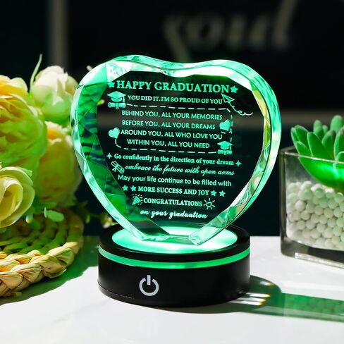 YWHL Graduation Gift for Her Him 2026 with Colorful Led Base, High School College Graduation Gifts for Women Men, Congratulations Graduate Plaque Crystal Keepsake Masters Degree PHD Graduation Gifts Decor in Kuwait