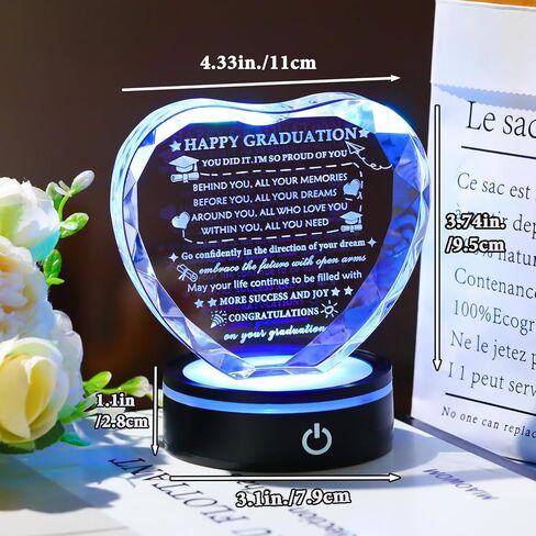 YWHL Graduation Gift for Her Him 2026 with Colorful Led Base, High School College Graduation Gifts for Women Men, Congratulations Graduate Plaque Crystal Keepsake Masters Degree PHD Graduation Gifts Decor in Kuwait