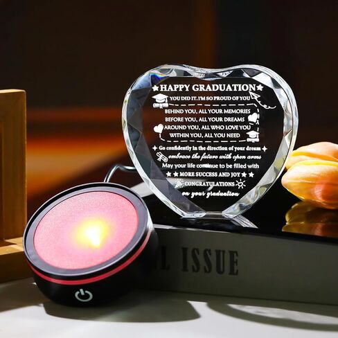 YWHL Graduation Gift for Her Him 2026 with Colorful Led Base, High School College Graduation Gifts for Women Men, Congratulations Graduate Plaque Crystal Keepsake Masters Degree PHD Graduation Gifts Decor in Kuwait