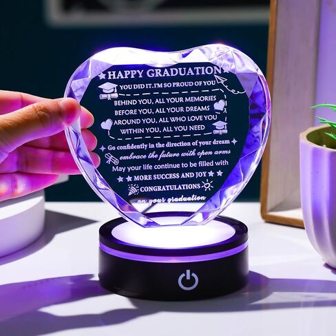 YWHL Graduation Gift for Her Him 2026 with Colorful Led Base, High School College Graduation Gifts for Women Men, Congratulations Graduate Plaque Crystal Keepsake Masters Degree PHD Graduation Gifts Decor in Kuwait
