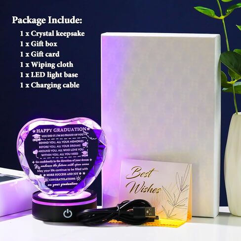 YWHL Graduation Gift for Her Him 2026 with Colorful Led Base, High School College Graduation Gifts for Women Men, Congratulations Graduate Plaque Crystal Keepsake Masters Degree PHD Graduation Gifts Decor in Kuwait