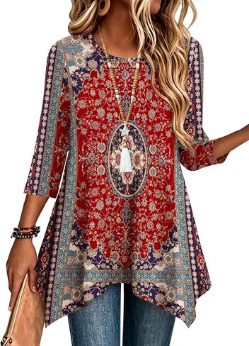 Zeagoo 3/4 Sleeve Womens Tops Dressy Casual Plus Size Tunics to Wear with Leggings Loose Fit Cute Blouses 2026 Trendy in Kuwait