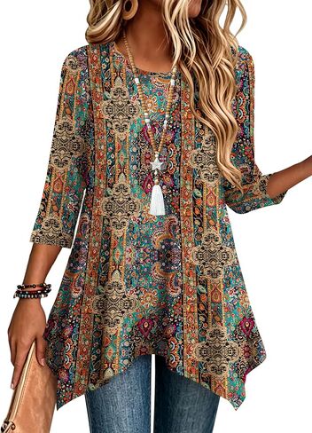 Zeagoo 3/4 Sleeve Womens Tops Dressy Casual Plus Size Tunics to Wear with Leggings Loose Fit Cute Blouses 2026 Trendy in Kuwait