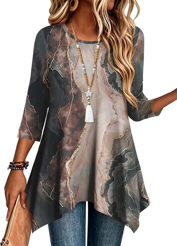 Zeagoo 3/4 Sleeve Womens Tops Dressy Casual Plus Size Tunics to Wear with Leggings Loose Fit Cute Blouses 2026 Trendy in Kuwait