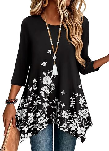 Zeagoo 3/4 Sleeve Womens Tops Dressy Casual Plus Size Tunics to Wear with Leggings Loose Fit Cute Blouses 2026 Trendy in Kuwait