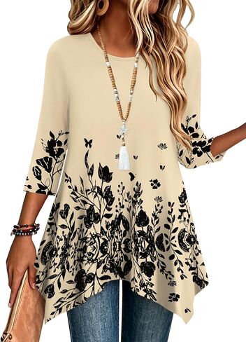 Zeagoo 3/4 Sleeve Womens Tops Dressy Casual Plus Size Tunics to Wear with Leggings Loose Fit Cute Blouses 2026 Trendy in Kuwait