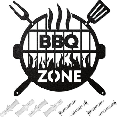 Metal BBQ zone sign with screws Round grill sign for outdoor BBQ area Barbecue metal sign Rustic kitchen decor for Backyard Man Cave Patio Porch Deck Decorations Accessories 11 x 10.4inch in Saudi Arabia