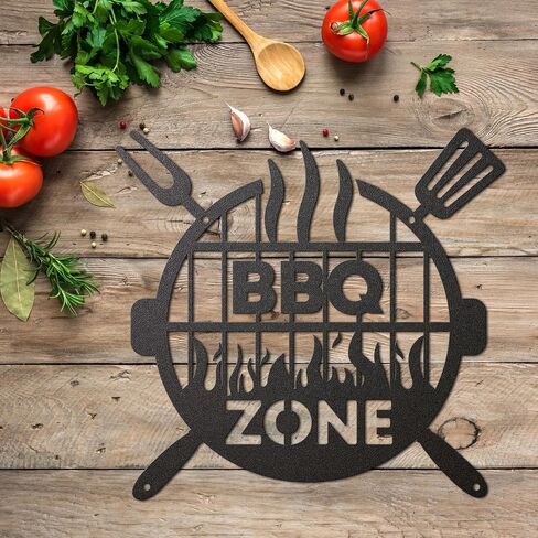Metal BBQ zone sign with screws Round grill sign for outdoor BBQ area Barbecue metal sign Rustic kitchen decor for Backyard Man Cave Patio Porch Deck Decorations Accessories 11 x 10.4inch in Saudi Arabia