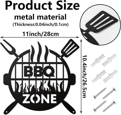 Metal BBQ zone sign with screws Round grill sign for outdoor BBQ area Barbecue metal sign Rustic kitchen decor for Backyard Man Cave Patio Porch Deck Decorations Accessories 11 x 10.4inch in Saudi Arabia