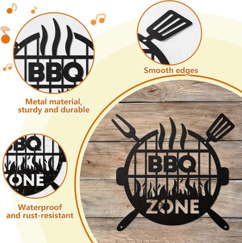 Metal BBQ zone sign with screws Round grill sign for outdoor BBQ area Barbecue metal sign Rustic kitchen decor for Backyard Man Cave Patio Porch Deck Decorations Accessories 11 x 10.4inch in Saudi Arabia