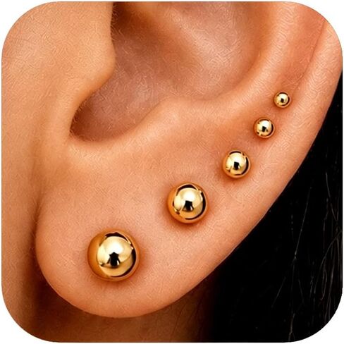 Gold Stud Earrings for Women Trendy, 14K Gold Plated Small Studs Multiple Pairs, Non Tarnish Hypoallergenic Nickel Free Earrings for Sensitive Ears, Dainty Minimalist Stackable Cartilage Helix Earrings in Kuwait