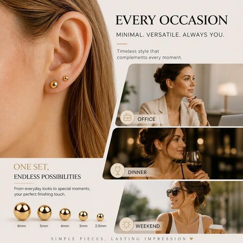Gold Stud Earrings for Women Trendy, 14K Gold Plated Small Studs Multiple Pairs, Non Tarnish Hypoallergenic Nickel Free Earrings for Sensitive Ears, Dainty Minimalist Stackable Cartilage Helix Earrings in Kuwait