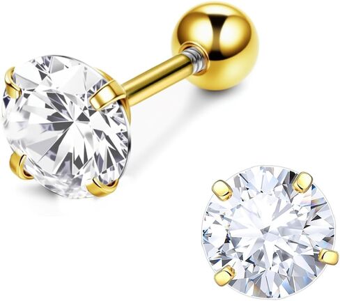 14K Yellow Gold Cubic Zirconia Stud Earrings for Women, Classic Solitaire Round Cut with Secure Screw Back in Saudi Arabia