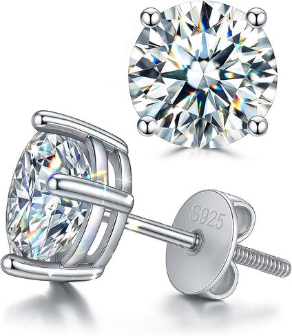 Screw Back Moissanite Stud Earrings for Women Men, 925 Sterling Silver 18K White Gold Plated, D Color VVS1 Lab Created Diamond GRA Certified, Hypoallergenic Earrings Jewelry Anniversary Birthday Gifts in Saudi Arabia