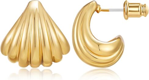 Chunky Shell Earrings for Women Trendy Seashell Statement Earring Boho Beach Summer Vacation Jewelry Bold Stud Earrings in Kuwait