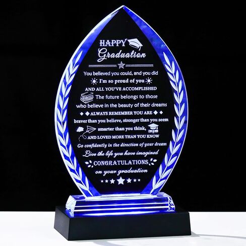 YWHL Graduation Gift for Her Him 2026 with Colorful Led Base, High School College Graduation Gifts for Women Men, Congratulations Graduate Plaque Crystal Keepsake Masters Degree PHD Graduation Gifts Decor in Kuwait
