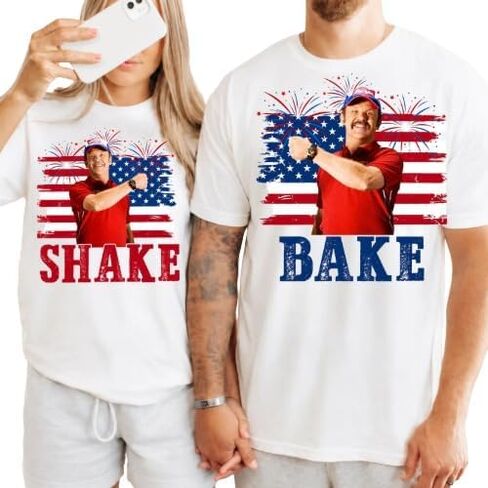 Shake and Bake 4th of July Graphic T-Shirt, Funny Couples Fourth of July Shirts, Independence Day, Patriotic American Flag Tee. in Kuwait