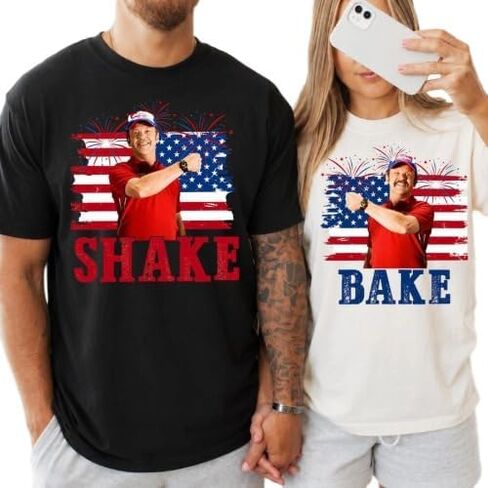 Shake and Bake 4th of July Graphic T-Shirt, Funny Couples Fourth of July Shirts, Independence Day, Patriotic American Flag Tee. in Kuwait