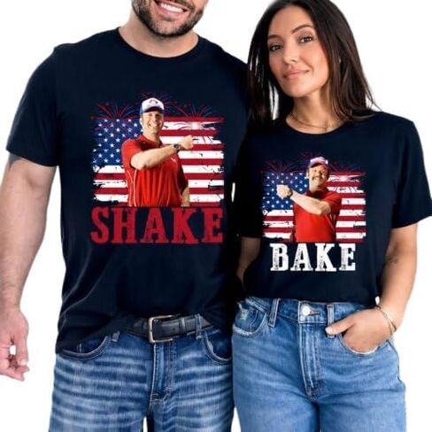 Shake and Bake 4th of July Graphic T-Shirt, Funny Couples Fourth of July Shirts, Independence Day, Patriotic American Flag Tee. in Kuwait