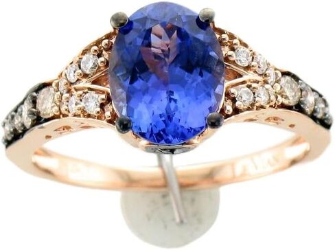 LE VIAN 1/3 Carat Vanilla and Chocolate Diamond Ring for Women | 14K Rose Gold Ring With 1 3/4 Carat Oval Tanzanite Scalloped Halo (G-H/Brown, VS2-SI1, 0.33 Cttw) Anniversary Promise Band Size 6.5 in Kuwait