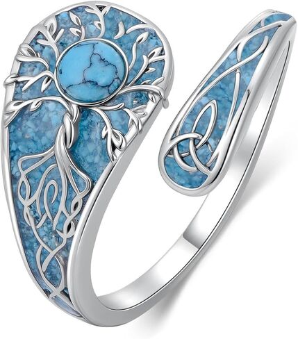 925 Sterling Silver Turquoise Spoon Rings for Women Sunflower/Tree of Life/ladybug/Dragonfly/Butterfly Vintage Antique Thumb Ring Boho Victorian Style Antique Floral Jewelry Gifts for Women in Saudi Arabia