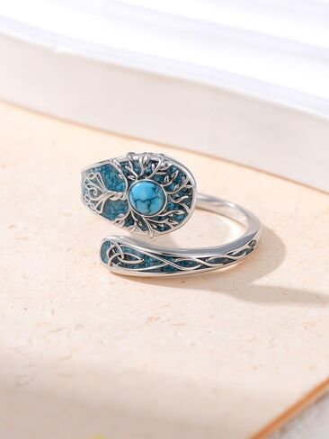 925 Sterling Silver Turquoise Spoon Rings for Women Sunflower/Tree of Life/ladybug/Dragonfly/Butterfly Vintage Antique Thumb Ring Boho Victorian Style Antique Floral Jewelry Gifts for Women in Saudi Arabia