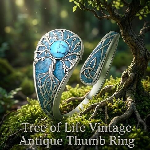 925 Sterling Silver Turquoise Spoon Rings for Women Sunflower/Tree of Life/ladybug/Dragonfly/Butterfly Vintage Antique Thumb Ring Boho Victorian Style Antique Floral Jewelry Gifts for Women in Saudi Arabia